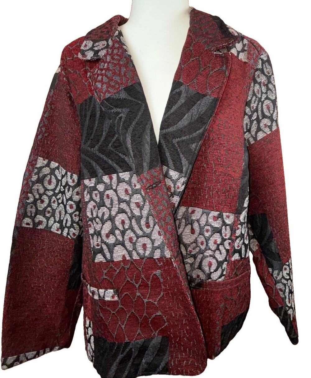 VTG Maggie Sweet Patchwork Jacket Womens 2X 3X Red Leopard Boho Art Teacher